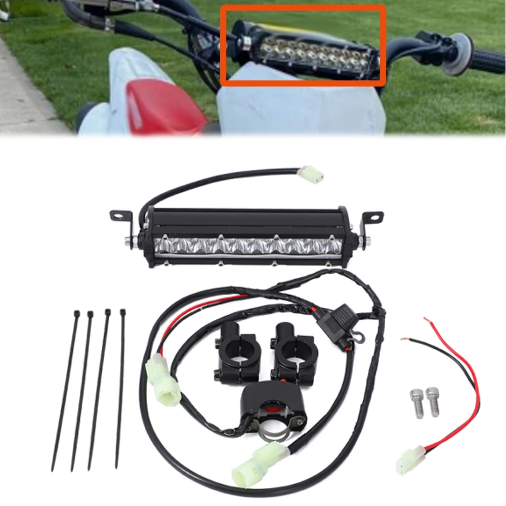 Dla CRF250F CRF110 TTR110 YZF450 7/8 "22mm kierownica motocykl listwa świetlna LED zestaw reflektorów ze wspornikami montażowymi i przełącznikiem