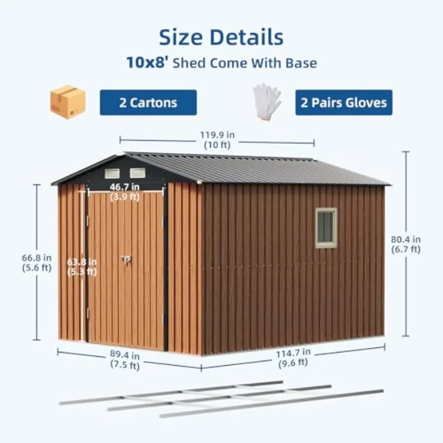 Outdoor storage shed for backyard, patio, lawn, utility bike storage; metal construction; gray; updated frame structure with fl