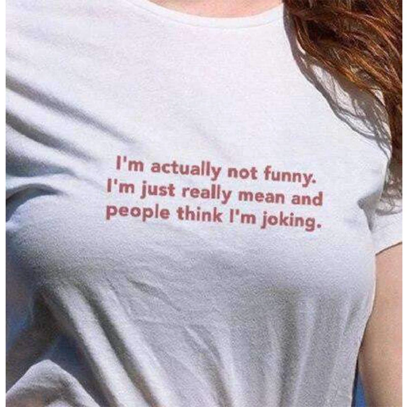 Aesthetic Letter I'M ACTUALLY NOT FUNNY Print Women T-Shirt High street y2k Crop tops Skinny short sleeve Harajuku White Tees