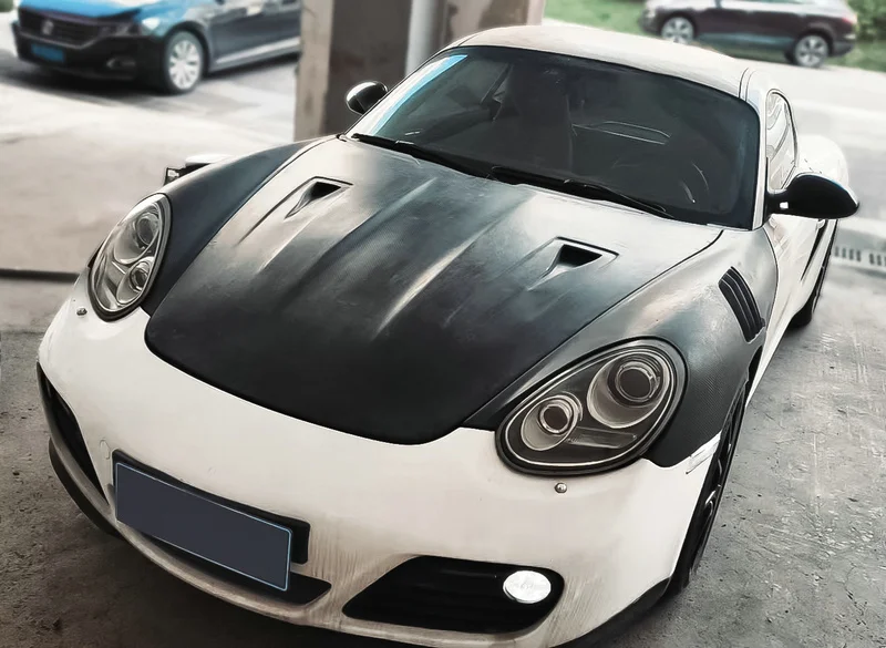 

For Porsche Cayman 987 GT3RS Type Hood - Exterior Mod Component, Racing-Inspired Front Profile Part