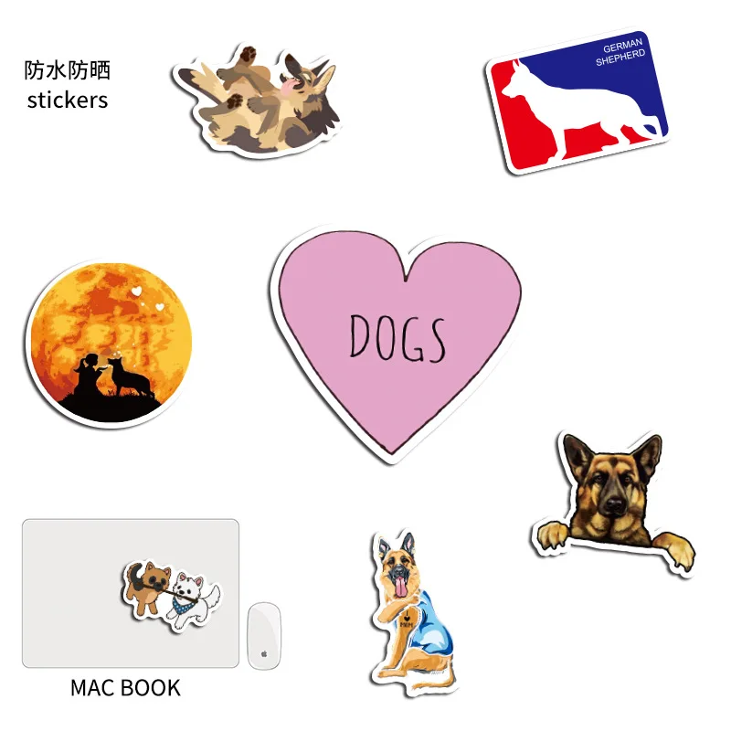 50PCS German Shepherd Cute Dogs Waterproof Cartoon Sticker For Luggage Car Guaitar Skateboard Phone Laptop Bicycle Stickers