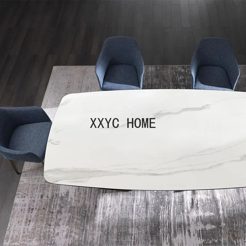 Mesa de comedor con placa de piedra Delifeng, apartamento pequeño, placa de piedra ligera, lujo, alta gama, rectangular, para 6 personas