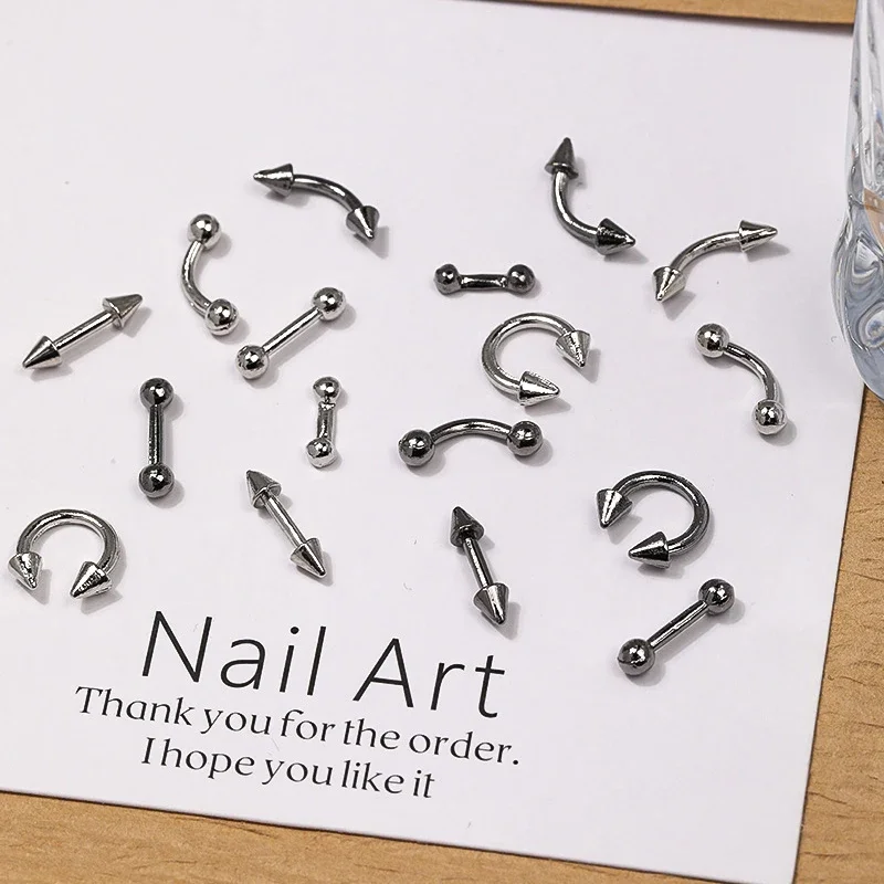 50PCS Punk Metall Arc Bar Kreis Niet Kaviar Pfeilspitze Schwarz Legierung Nail art Strass Dekorationen Maniküre Charms