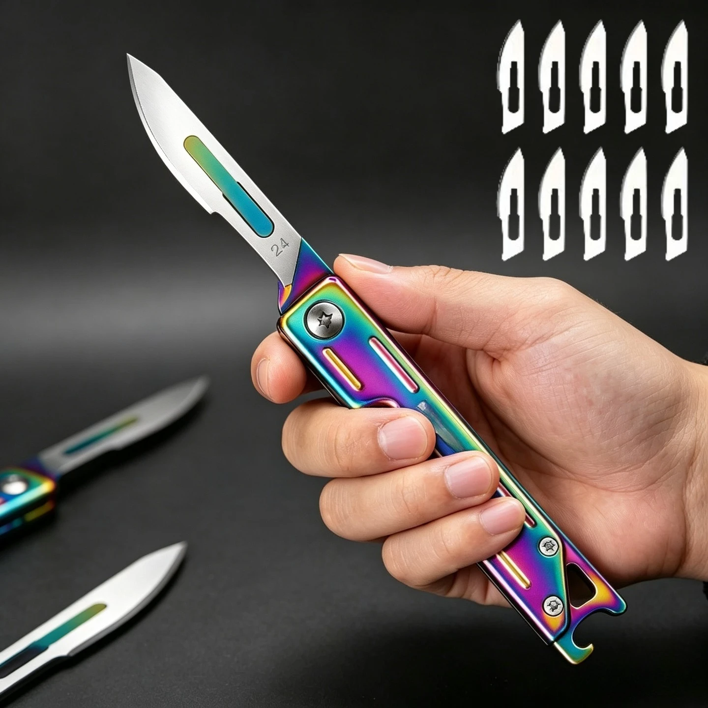 Mini Stainless Steel Scalpel Multifunctional Bottle Opener Folding Knife EDC Outdoor Unpacking Pocket Knife Replaceable Blade