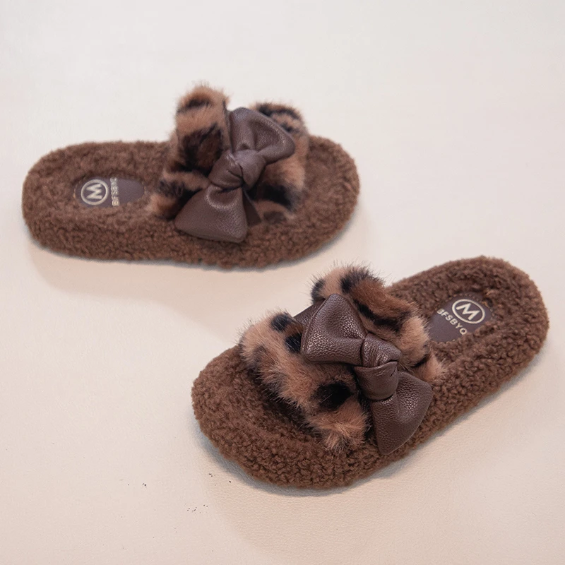 Arco de algodão esfregar 2025 inverno nova cabeça redonda dedo do pé aberto plataforma de camurça antiderrapante resistente ao desgaste flip-flops sapatos de casa das crianças