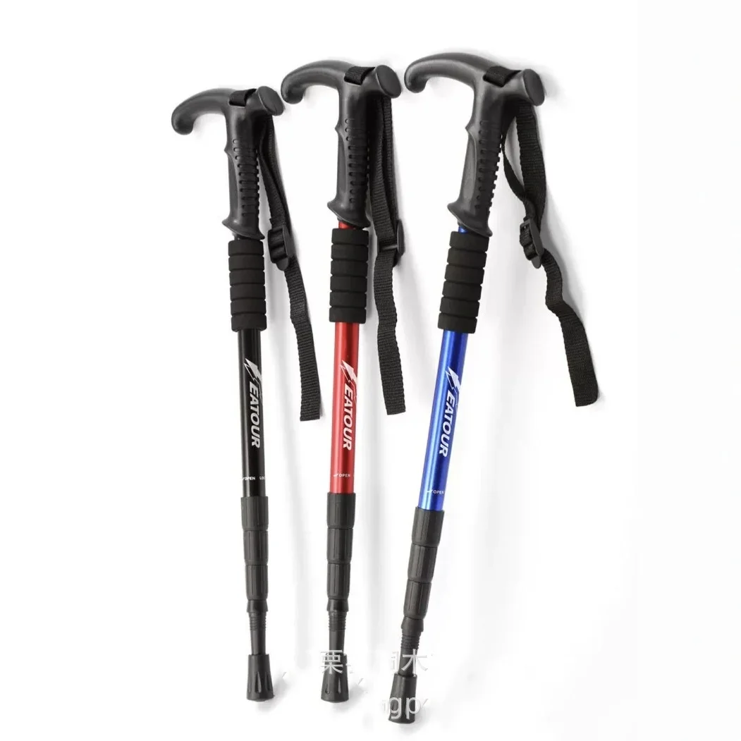 Vierteiliger T-Griff Trekkingstock Outdoor-Reisestock Kletterstock Aluminiumlegierung Teleskopstock Wanderstock