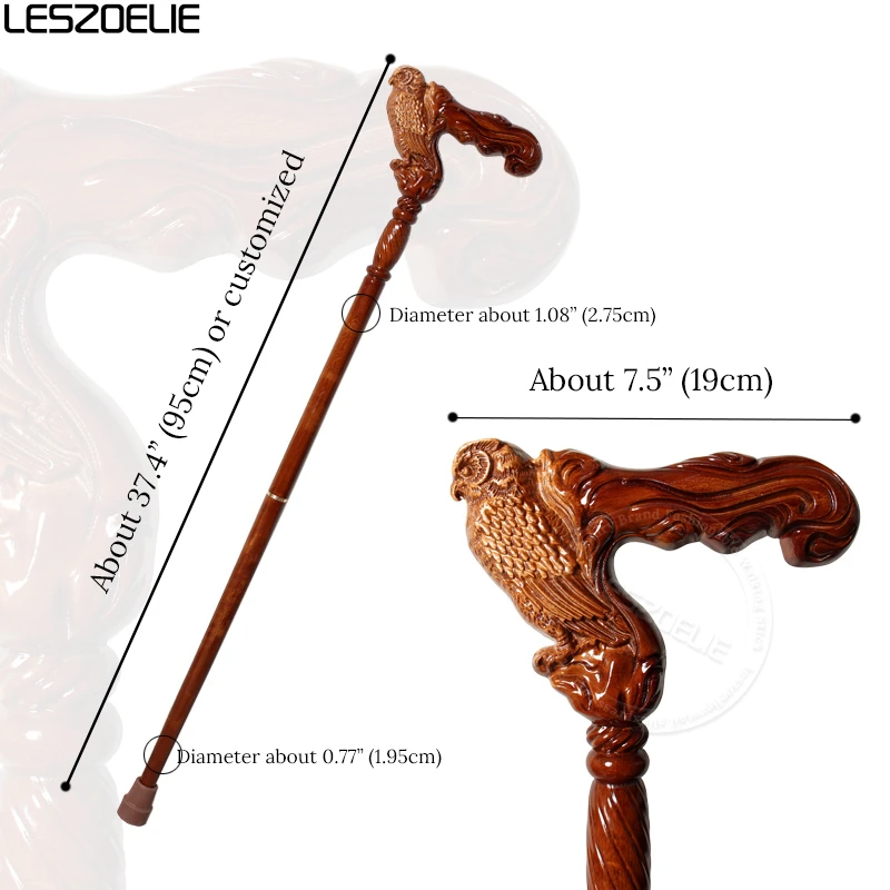 95 ซม.Lucky Owl Handle เยอรมัน Beech ไม้สําหรับชายสีน้ําตาลสีแดงแฟชั่น Canes ผู้หญิงไม้ Sticks