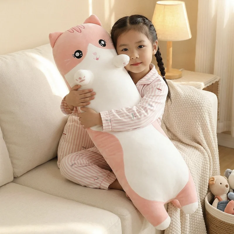 

1PC 90/110/130cm Cute Cat Plush Toy Long Pink Grey Sleeping Kitten Leg Pillow Squish Big Animal Doll Appeasing Plushie Gift