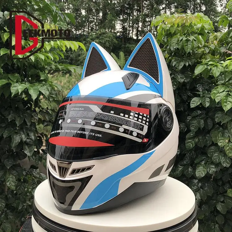 

Cat Ear Moto Helmet Motocross Gift For Girlfriend Motorcycle Helmet Women Full Face Helmet Breathable Four Seasons DOT Approved