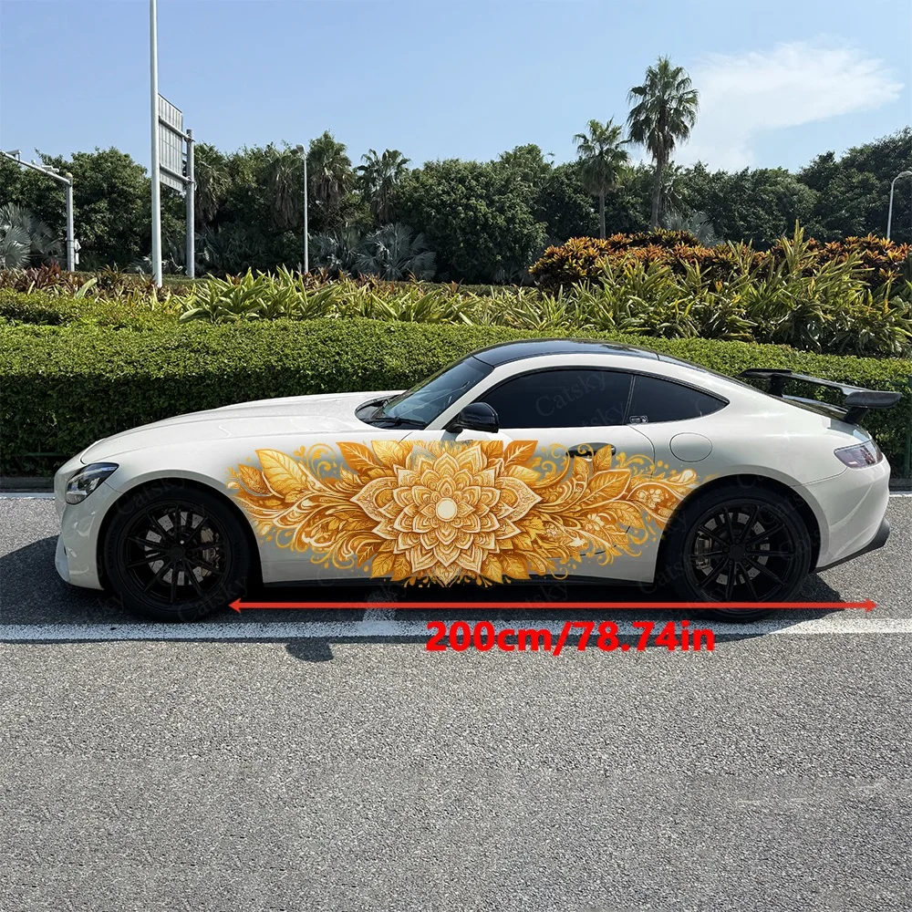 2Pcs Yellow Orange Abstract Paint Streaks Car Body Side Sticker, Automotive Door Side Graphics for Car, Car Decoration Accessory