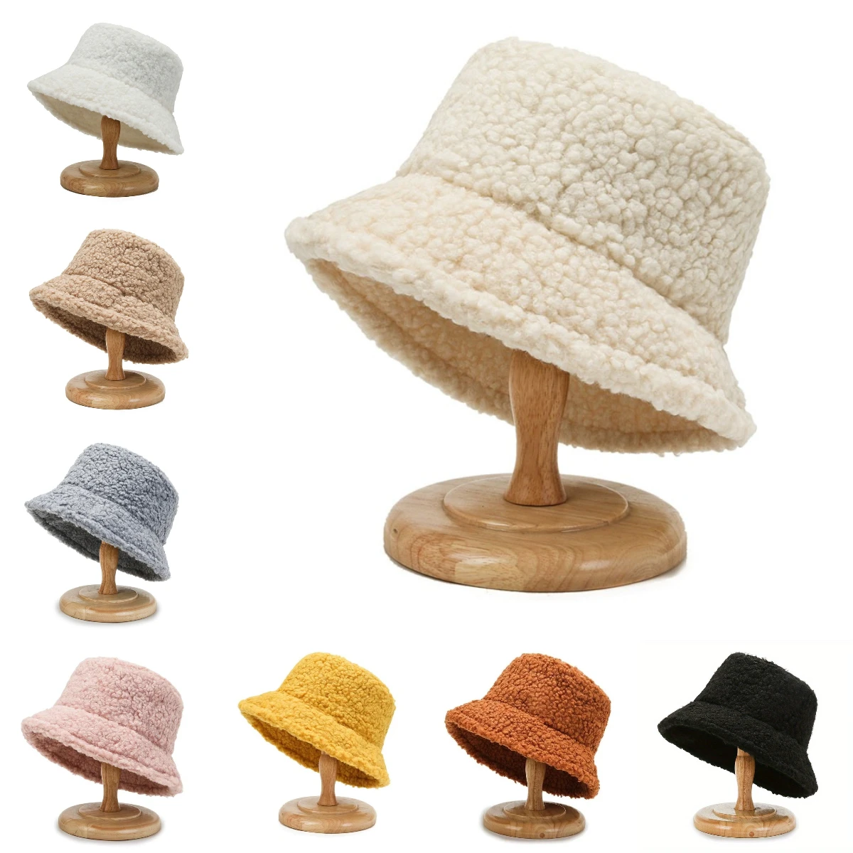 

Warm Plush Soft and Comfortable Basin Hat Solid Color Lamb Wool Fisherman's Hat Autumn Winter Windproof Multi-color Bucket Hat