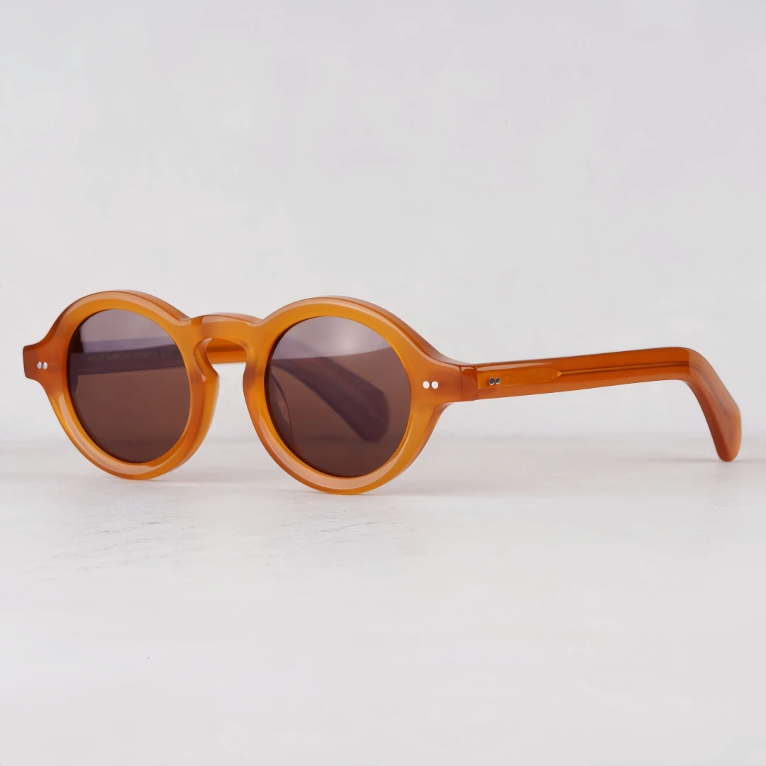 FOYGEL Luxuriöse Modische Vintage-Sonnenbrille Solide Dicke Acetat-Gestelle UV400 Polarisiert Retro Runde Froschaugen-Form Unisex-Stil Höchste Qualität