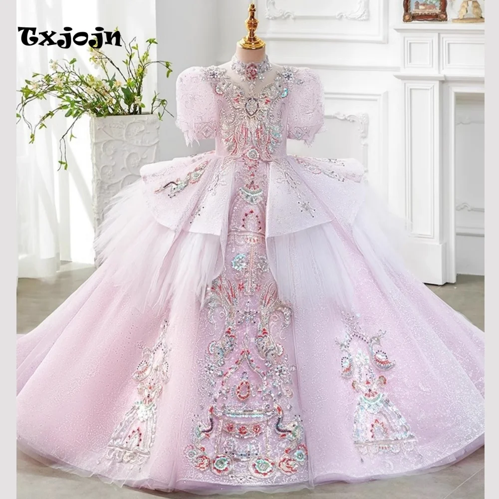 High-end Girl's Formal Ball Gown New Flower Girl Princess Dress Toddler Teens Child Vestido Wedding Party Birthday Clothes 1-14Y