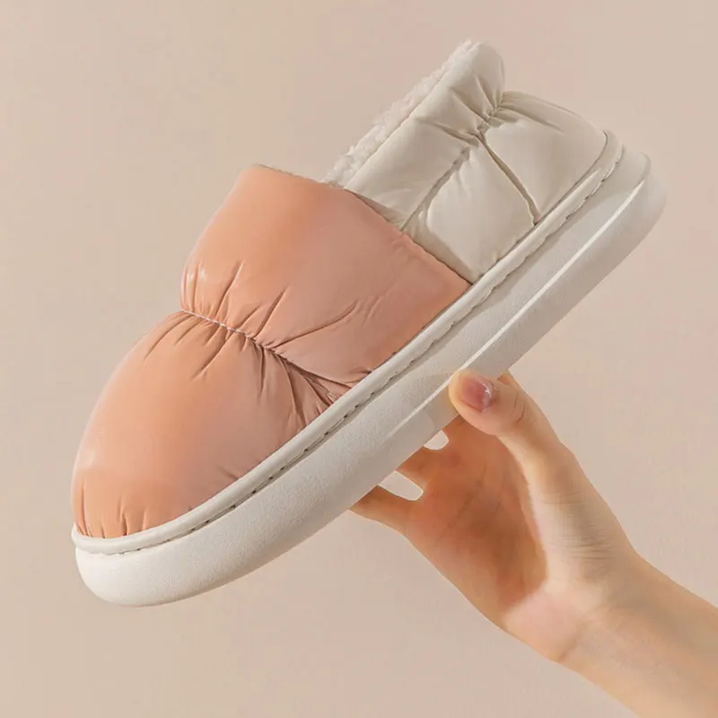 Litfun Fur Cotton Slippers For Women Men Fashion Winter Warm Plush Shoes Thick Bottom Non-slip Cozy Shoes Home Soft Cloud Slides