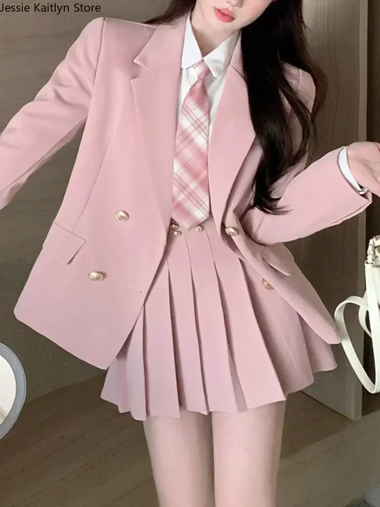 

Japanese Student JK School Uniform Korean Fashion Sweet Blazers School Girls Uniform Sexy Kawaii Mini Pleated Skirt Uniform Y2k