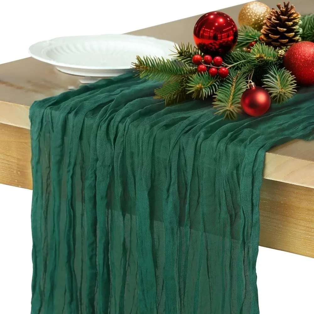 Elegant Crepe Table Runners Soft Washable Table Cover 180/300/400CM Polyester Pleated Tablecloth Wedding Events
