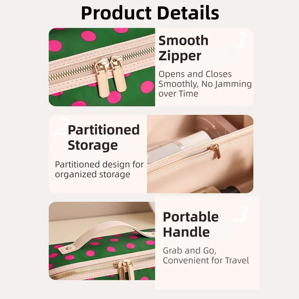 Vintage Women's Cosmetic Bag Polka Dot/Striped Zipper Striped Makeup Bag Large Capacity Lightweight Women's Toiletry Organizer