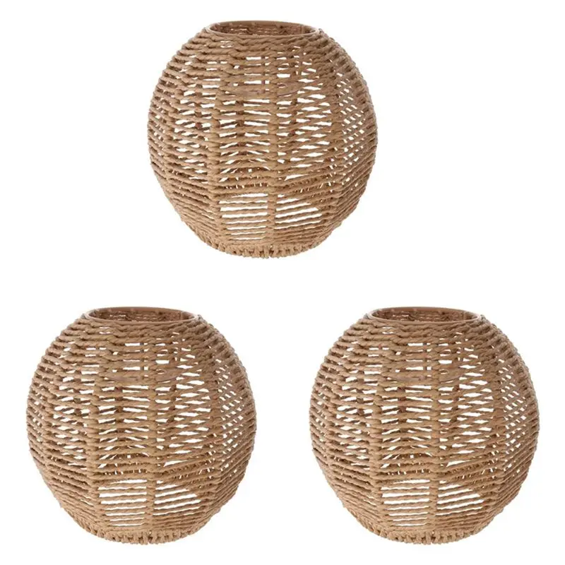 ABJO-3X Home Lighting Rattan Lamp Cover Handmade Woven Chandelier Retro Lampshade Homestay Lampshade Decorative Chandelier