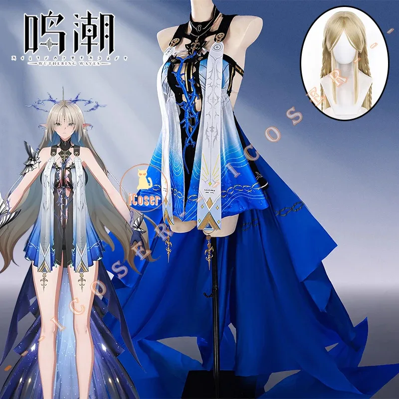 25COSWuthering Waves Fleurdelys Kostum Cosplay Wig Seragam Cartethyia Telinga Elf Rinascita Pesta Halloween untuk Wanita Anak Perempuan Carniv