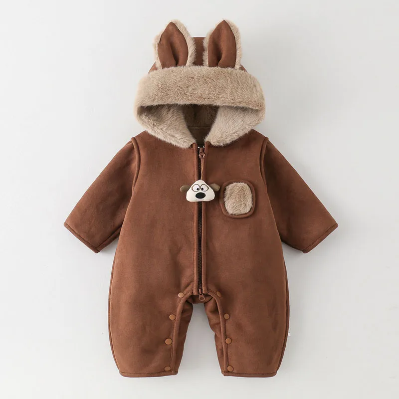 IYEAL Baby Clothes Winter Baby Thick Fleece Jumpsuit Cute Rabbit Ear Romper One Year Old Warm Cotton Jacket