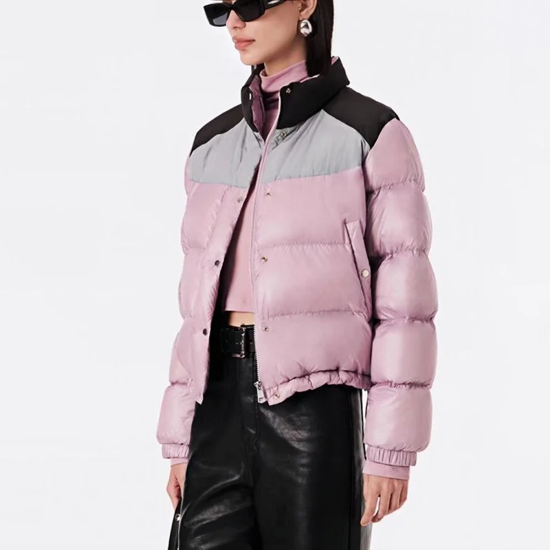 أوروبا الأمريكية قصيرة المرقعة أسفل سترة جديدة بطة أسفل الوقوف طوق الخبز معاطف الشتاء النساء الدافئة الخفيفة العصرية الشارع الشهير #3