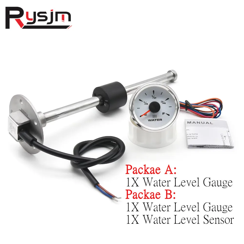 Customized 52mm Water Level Indicator Fit Water Level Sensor 200/225/250/275mm 0~190ohm Water Tank Level Gauge 7 Colors Backlit