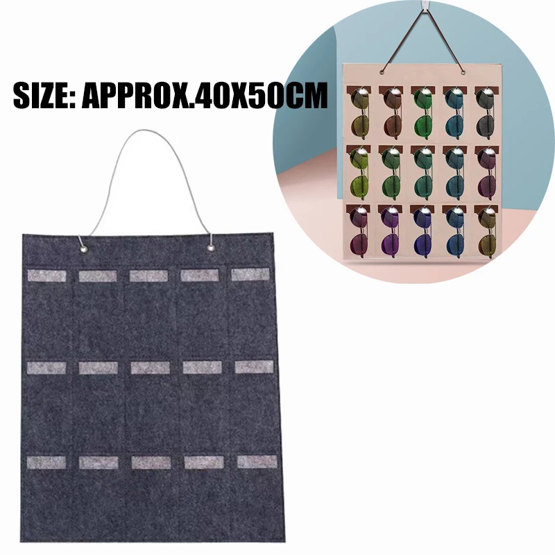 15Slots Felt Eyeglasses Stand Holder Wall Pocket Storage For Sunglasses Glasses Storage Display Hanging Bag Box Organizer