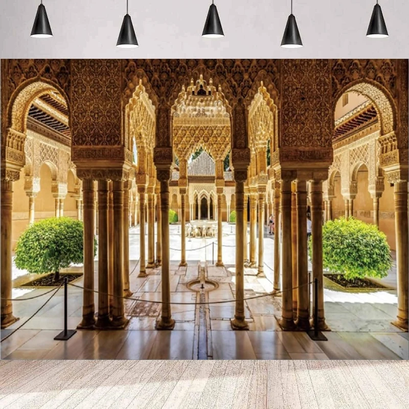 Alhambra Palace Photography Backdrop European Luxurious Palace Spanish Architecture Background Wall Moore Style Ceremony Travel