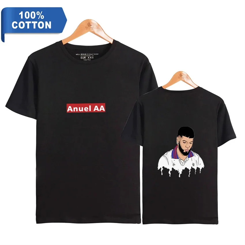 

Anuel aa impresso camiseta real hasta la muerte casual tshirt traje das mulheres dos homens roupas anime pulôver t camisas topos