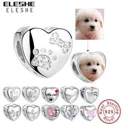 ELESHE – breloques en argent Sterling 925 avec motif patte de cœur, Photo personnalisée, perles adaptées au Bracelet et au collier, bijoux personnalisés à faire soi-même