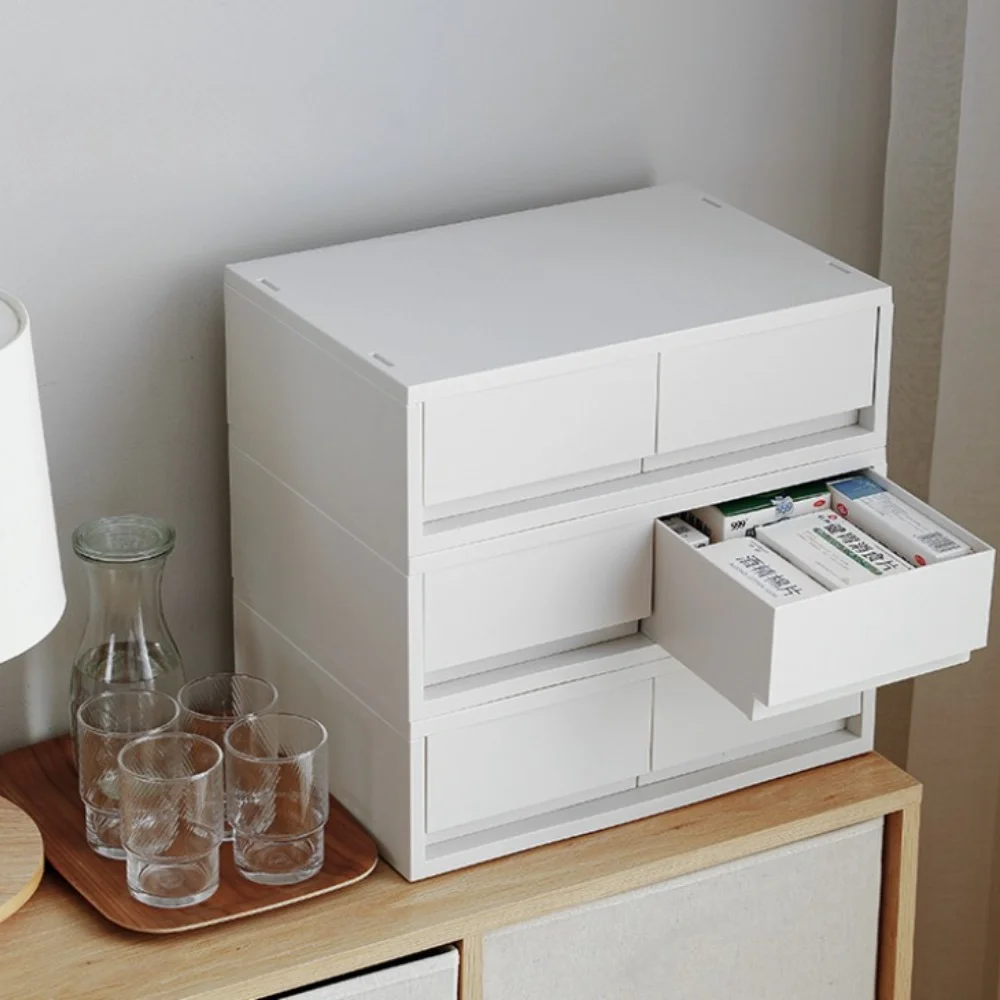 Desktop Drawer Storage Box Stackable White Storage Drawers Sundries Document Cabinet Wardrobe Clothes Drawer Organizers Boxes