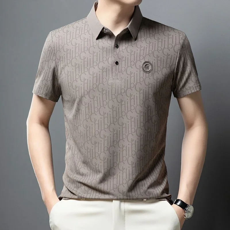 Dad Summer Short-sleeved T-shirt Men's Middle-aged High-end POLO Summer Middle-aged and Elderly Loose Top Father Half-sleeved