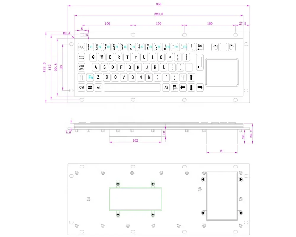 産業用防水タッチキーボード,USB LED,グリーン,ブルー,メタル,バックライト付き,ip65キオスク,医療用,頑丈,バックライト付き