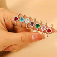 Original Sparking Zircon Heart Rings Female Red Pink White Green Love Ring for Women Luxury Adjustable Wedding Birthday Jewelry