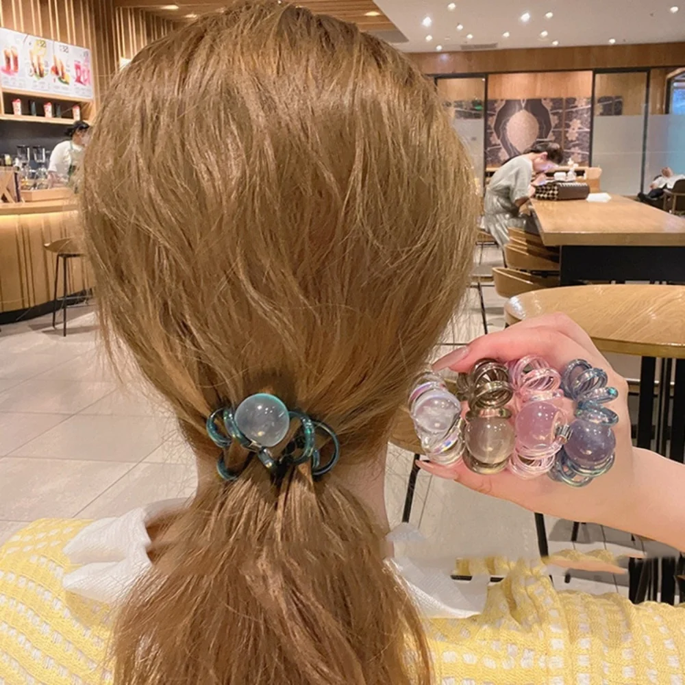 Girls Crystal Ball Hair Accessories Telephone Wire Elastic Hair Rubber Bands Transparent Spiral Hair Ties Rings Gum for Women