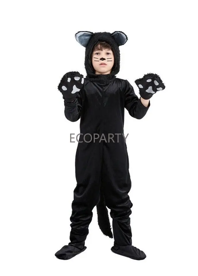 Kids Black Cat Costume Book Week Animal Zoo Party Boys Girls Child Jumpsuit  halloween costumes for children party disfraz