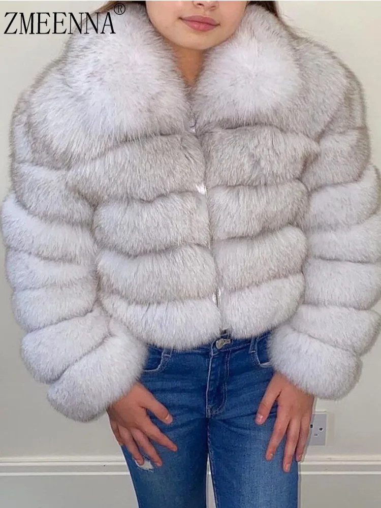 

ZMEENNA Luxurious Women's Short Faux Fur Coat Fluffy Winter Jacket For Ladies Elegant Soft Warm Outerwear Stylish ZM3384
