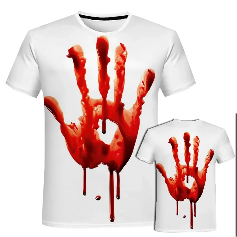 Summer Fake Blood 3D Print T-Shirts Streetwear Men Funny Fashion Harajuku Casual Oversized O-Neck T Shirt Unisex clothing