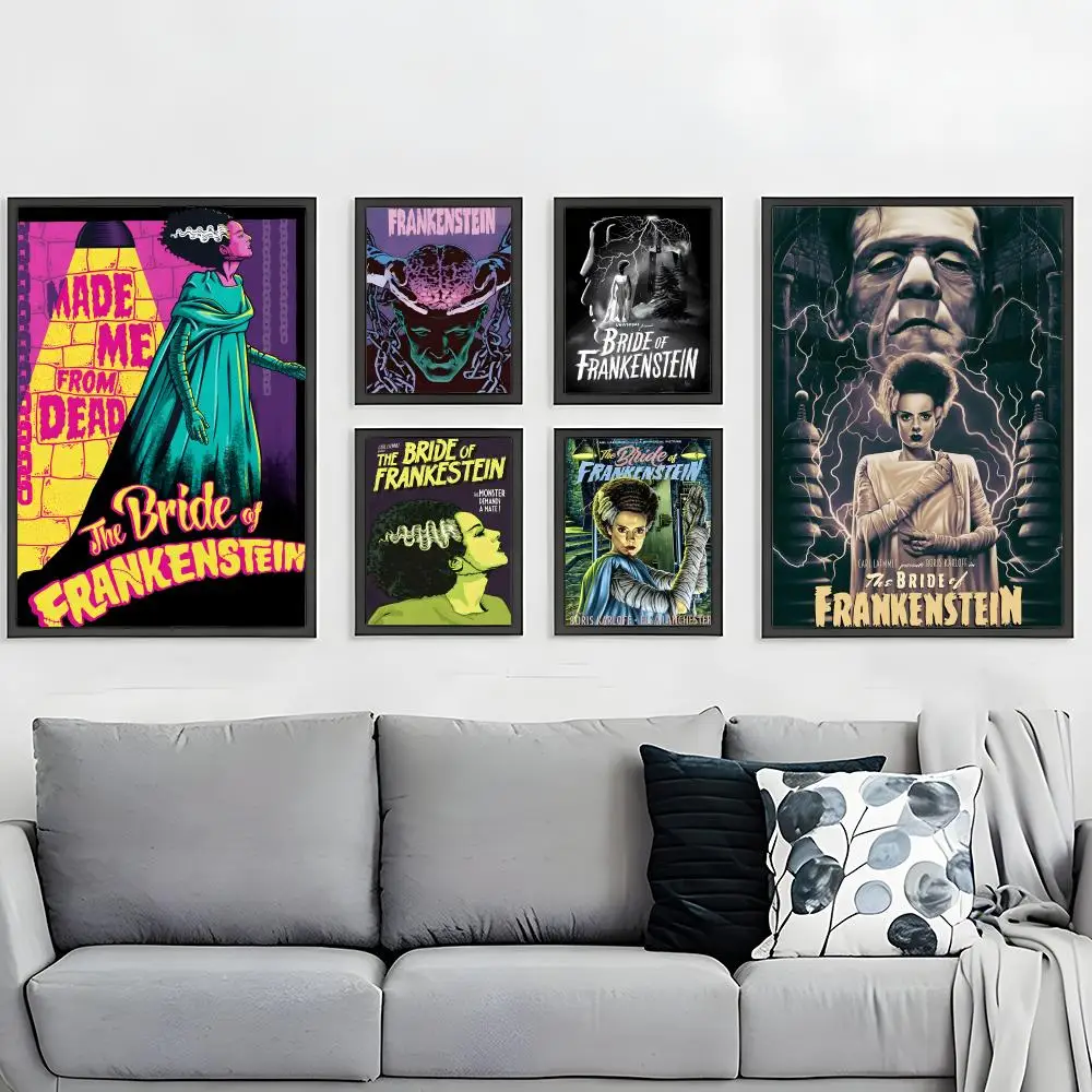 Classic Horror Movie Bride of Frankenstein Poster HD Waterproof Self-Adhesive Wall Art – Multi-Scene Use, Top Gift Pick