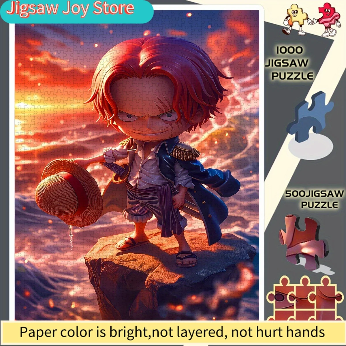 

Красноволосый Шанкс: Q-версия, закат над морем, безрамочный бумажный пазл DIY - развивающий, интерактивный и креативный, высокая сложность