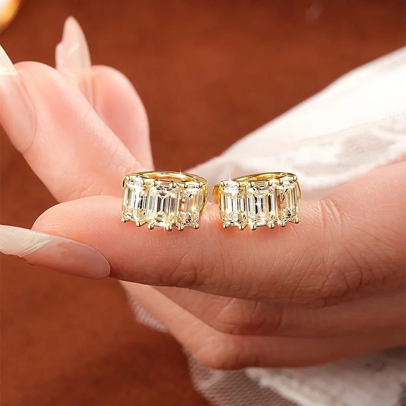 Rrjzz Smaragdschliff 4*6mm D Farbe Voll-Moissanit-Ohrringe 6 Steine 4,8 Karat Imitationsdiamant Damen Creolen GRA Schmuck Geschenke – Detail 8