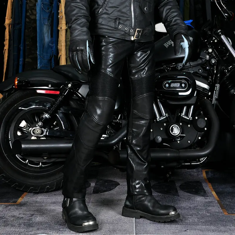 Motorcycle Rider Straight Tube Riding Pants PU Leather Pants Motorcycle Waterproof Windproof Elastic Trousers Racing Pants