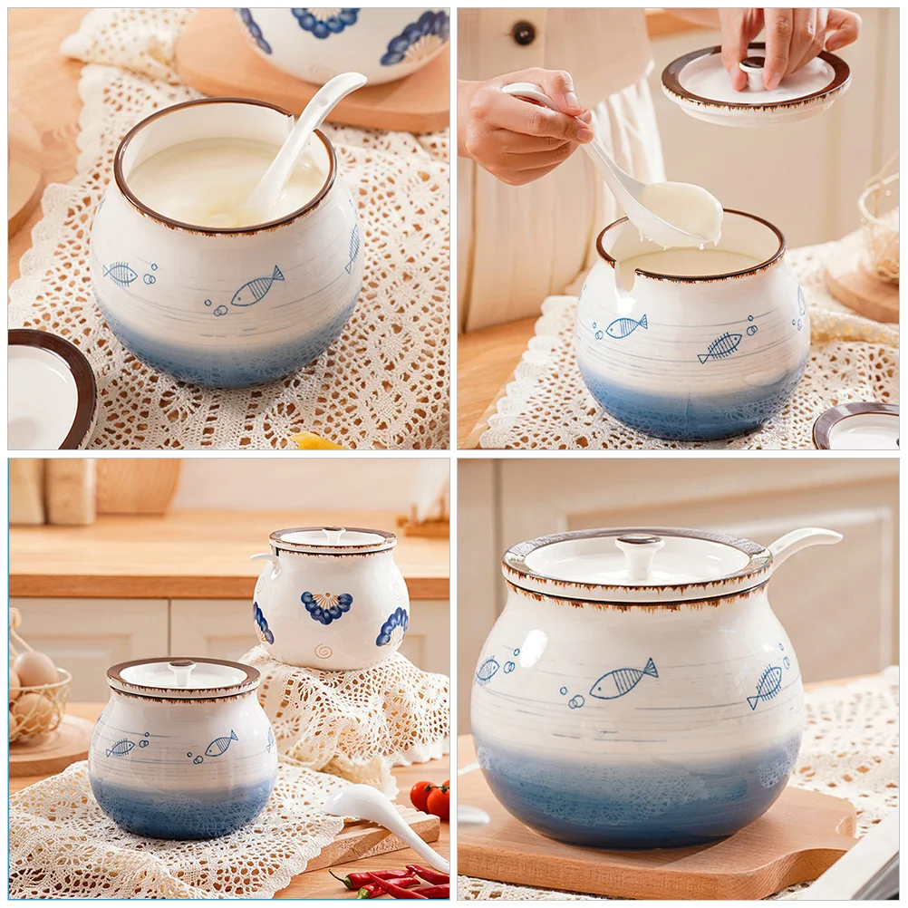 

Large Ceramic Condiment Jar Lard Oil Salt Sugar Coffee Beans Storage Kitchen Seasoning Container with Lid for Home Restaurant