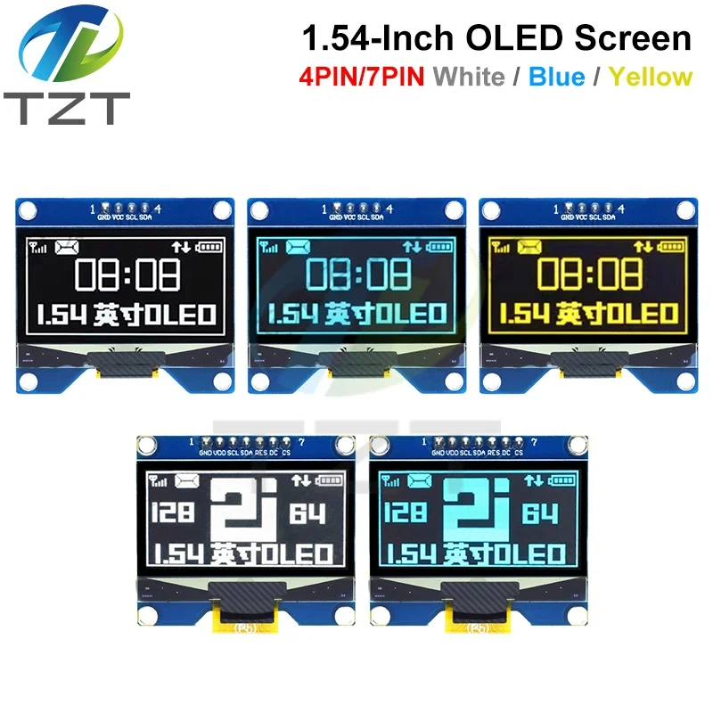 DIYTZT  1.54 inch 4PIN 7PIN White Blue OLED screen module SSD1309 Drive IC compatible for SSD1306 SPI interface 128*64