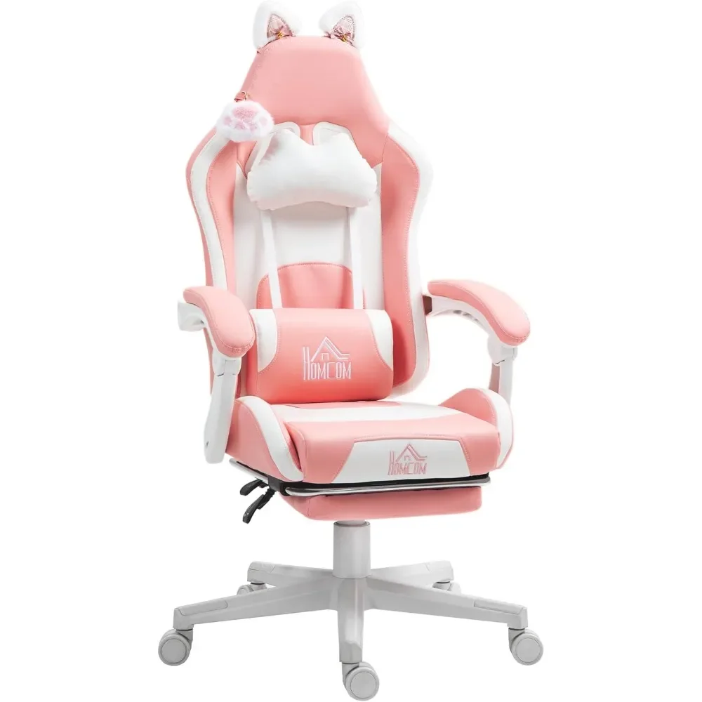 

Gaming Chair with Cat Ears, Reclining Faux Leather Computer Chair with Footrest, Lumbar Support and Headrest, Height Adjustable