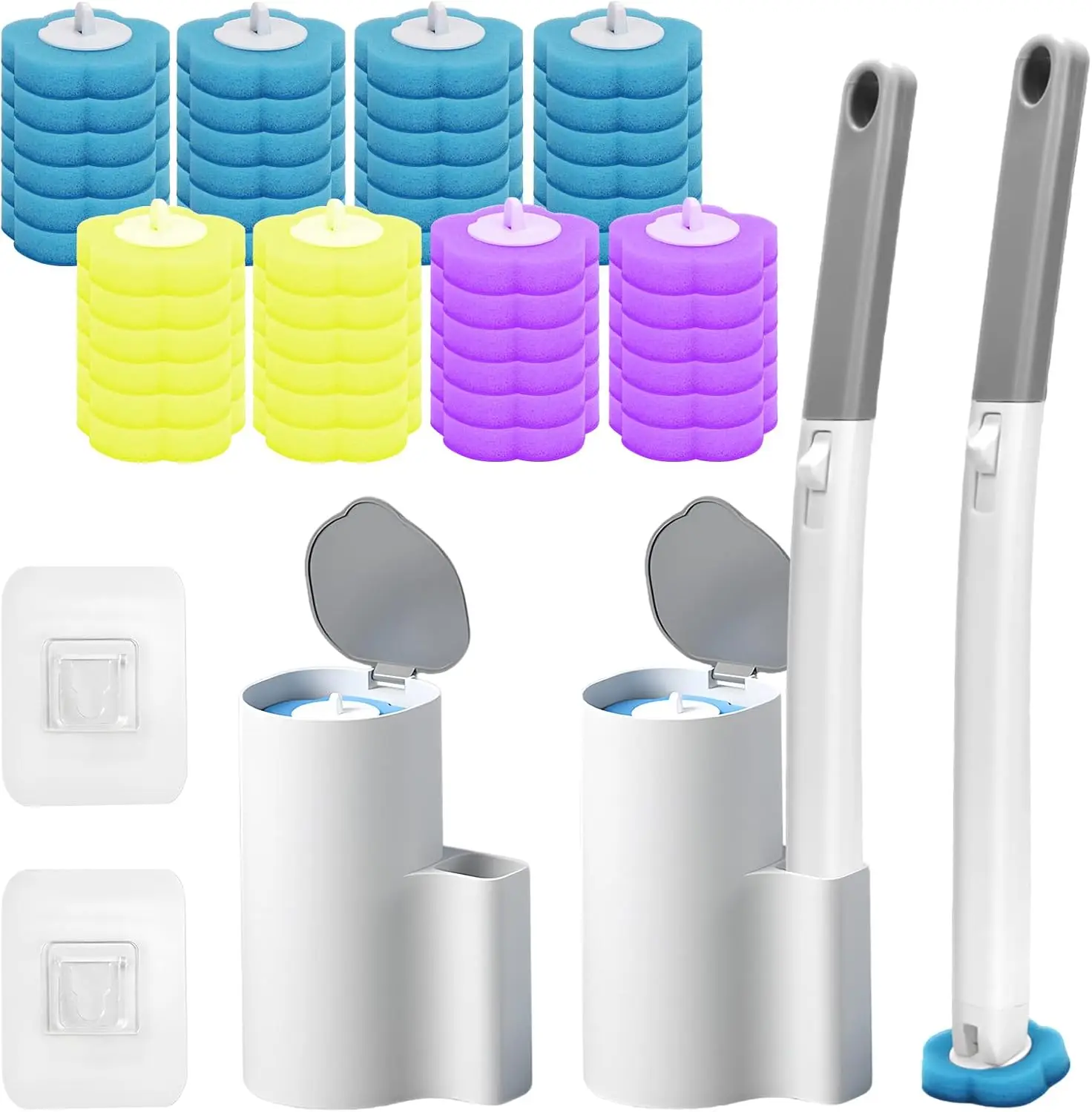 

2 Pack Disposable Toilet Bowl Cleaner Wand and Holder Set, Toilet Brush Disposable with 48 Cleaner