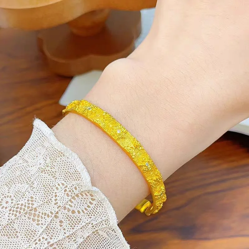 

Women's 24K Gold (AU999) Diamond Buddha Flower Open Cuff | 3D Deconstructed Flower, Gold-Inlaid Petal Veins with Zircon