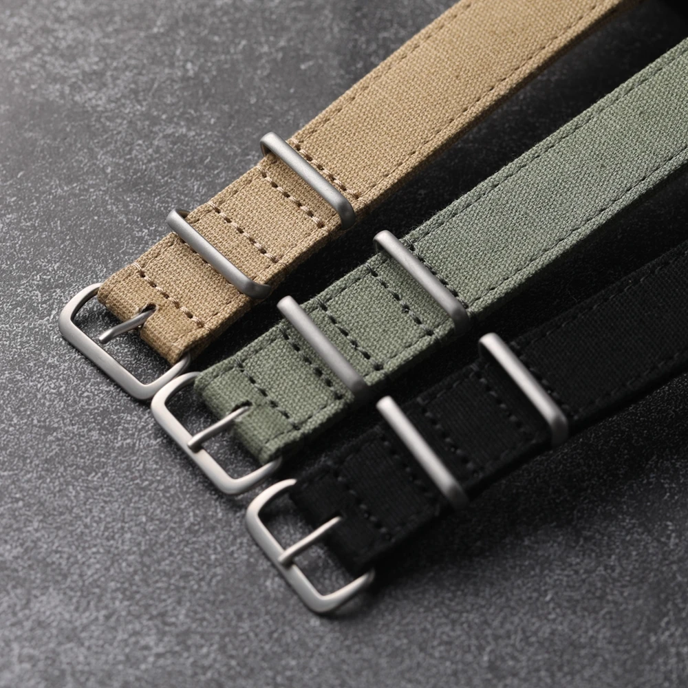 Soft Reinforced Canvas Strap, Waterproof, Sweatproof Dustproof 20MM 22MM, Black Green Khaki Soft Bracelet, Not Nylon Watchband