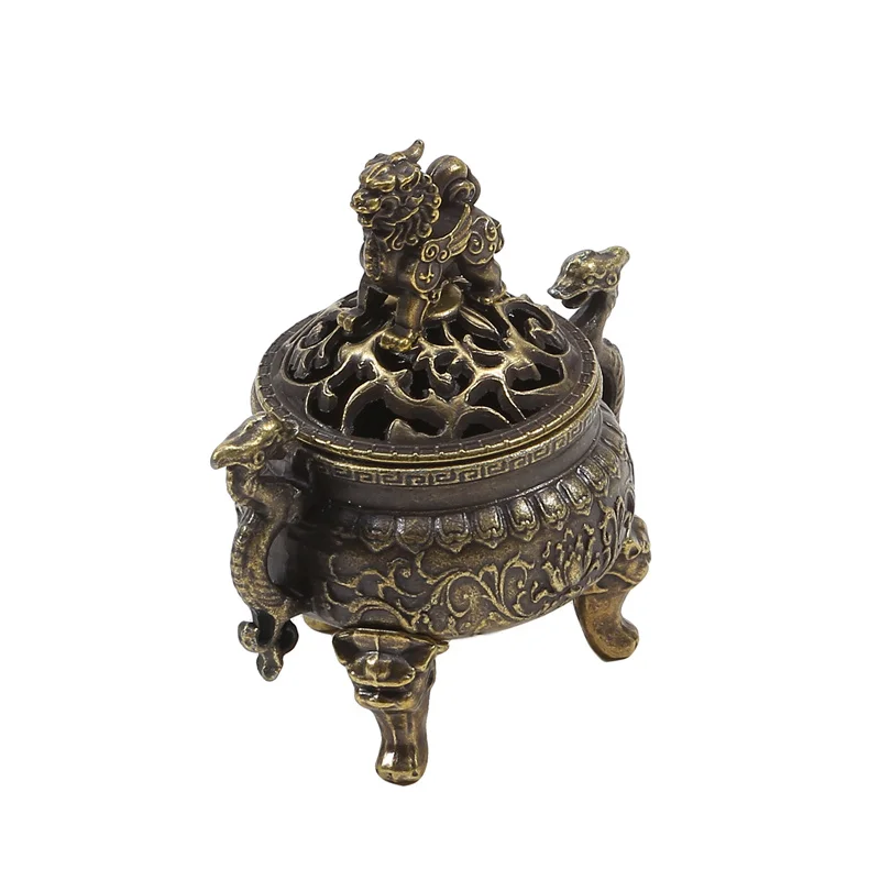 Vintage Alloy Incense Burner Stick Holder Three Legged Hollow Out Mini Sandalwood Censer Incense Burner Home Deco