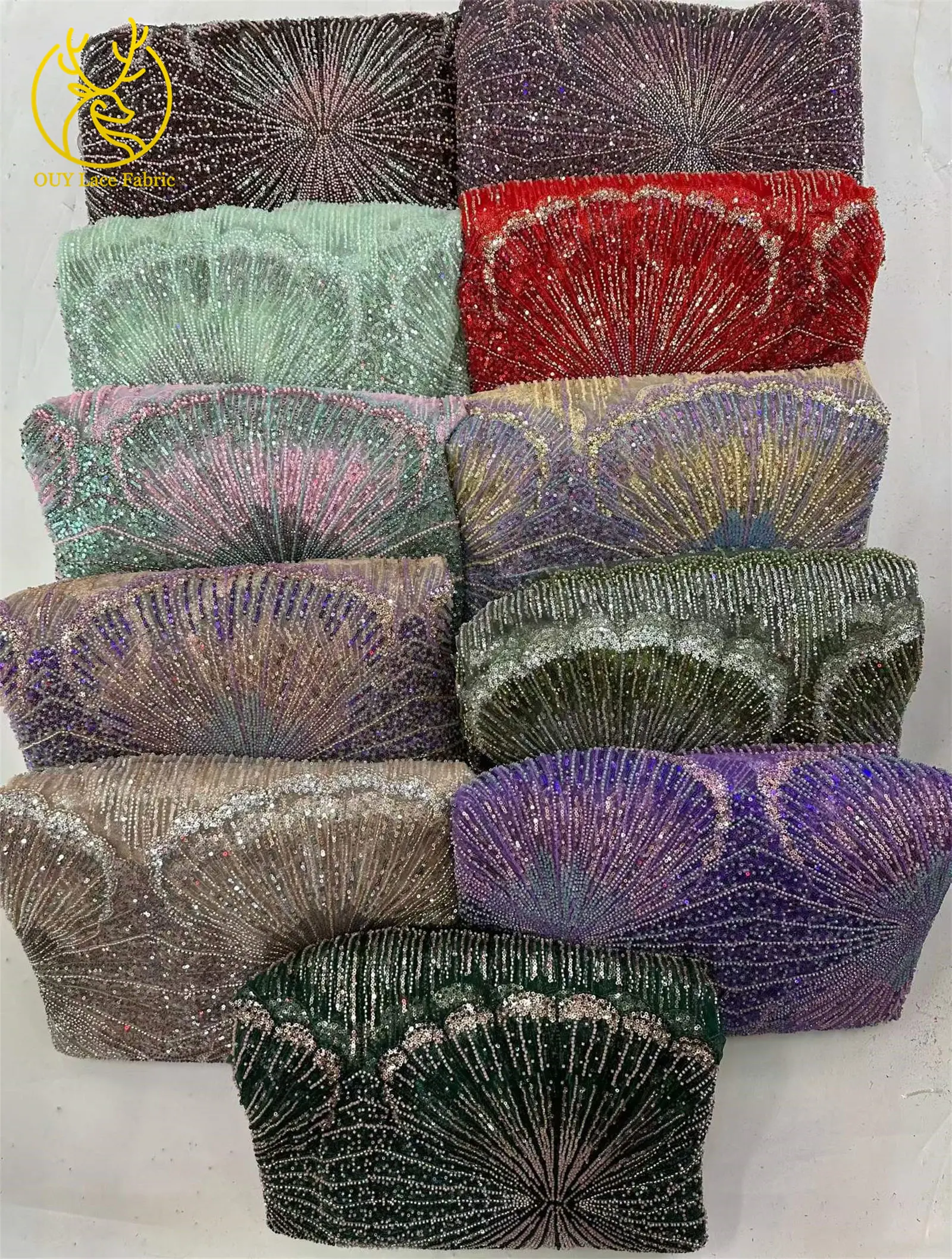 Luxuriöser Gold-Lila Afrikanischer Perlen-Pailletten-Spitzenstoff 5 Yards Exquisiter Französischer Nigerianischer Tüll-Spitzenstoff für Abendkleider und Hochzeitskleider – Detail 20